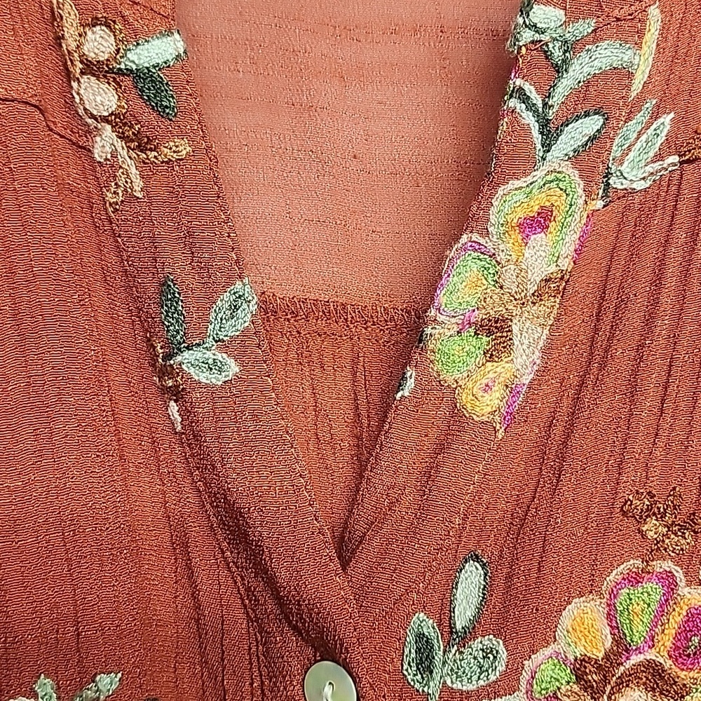 Olive Hill Floral Embroidered Button-Up Bohemian Garedencore Gorgeous XL Blouse - Picture 4 of 11